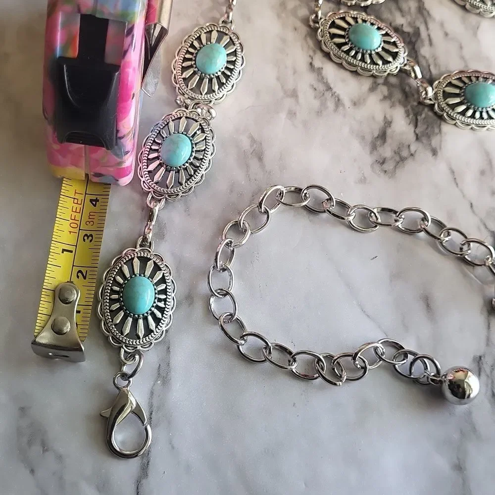 Vintage Style Silver Small Concho Chain Belt